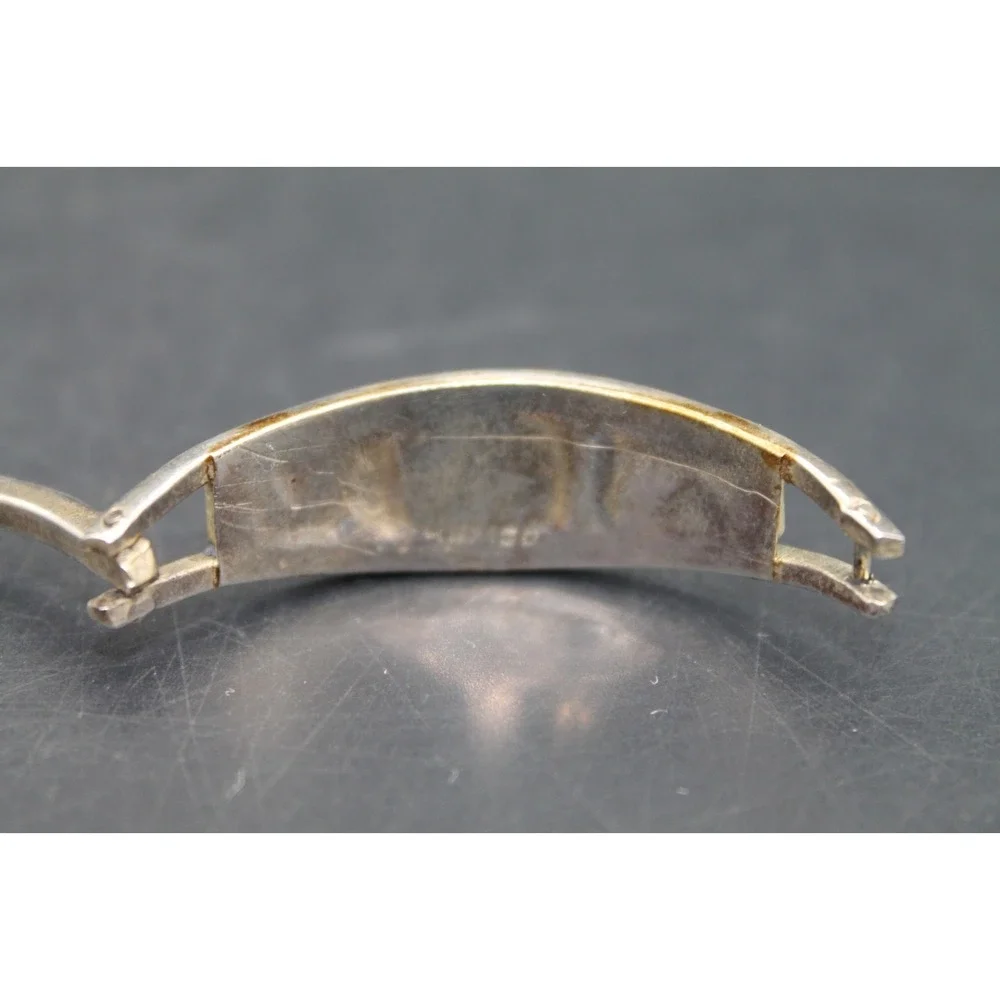 Vintage Mexico Sterling Silver Red Enamel Child Bangle Bracelet Mother of Pearl